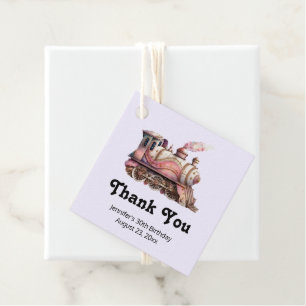 Étiquettes Cadeau Train à vapeur rose Merci Vintage