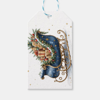 Étiquettes-cadeau Traîneau de Noël vintage aquarelle