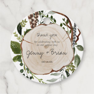 Étiquettes Cadeau Tranches de bois de verdure rustique MERCI MARIA