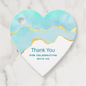 Étiquettes Cadeau Tranquille Tropical Vert Bleu avec bordure or (Devant)