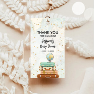 Étiquettes-cadeau Travel Adventure Gold Confetti Baby shower