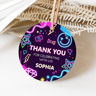 Étiquettes Cadeau Treize Neon Adolescent Fête d'anniversaire ronde