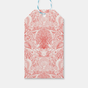 Étiquettes-cadeau Trésors de plage en rouge corail
