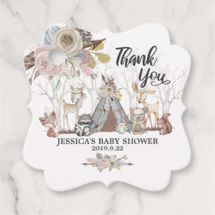 Étiquettes Cadeau Tribal Woodland Animaux Baby shower Merci fille