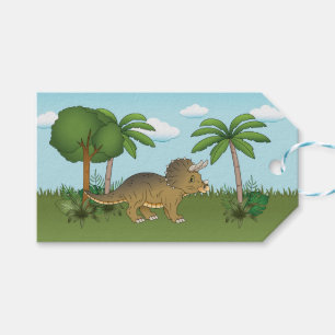 Étiquettes-cadeau Tricératops de Dinosaure Palmier Tropical