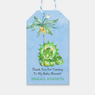 Étiquettes-cadeau Tricératops peints en vert Baby shower Merci