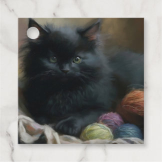 Étiquettes Cadeau Tricot compagnon Kitten noir avec fils