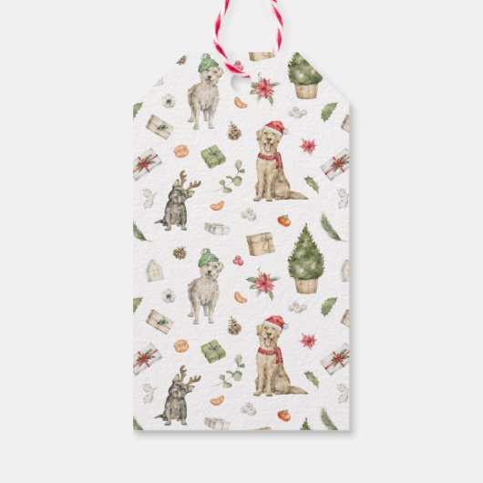 Étiquettes-cadeau Trois Chiens à fleurs | Joyeux Noël (Dos)