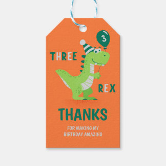 Étiquettes-cadeau Trois dinosaures Rex 3e anniversaire