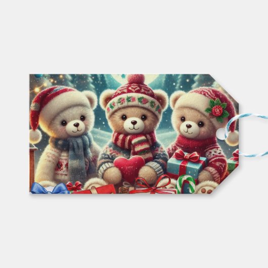 Étiquettes-cadeau Trois mignons Nounours Joyeux Noël (Devant (Horizontal))