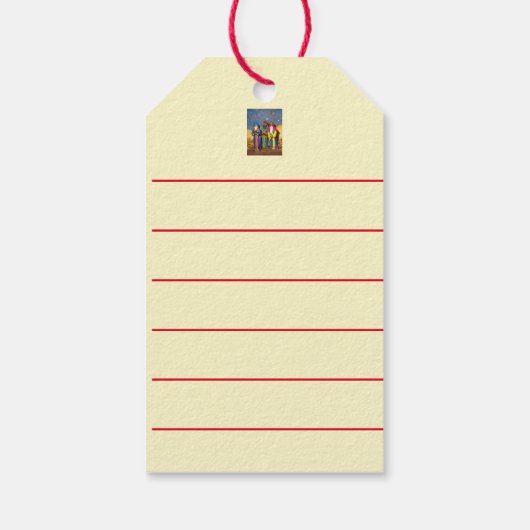 Étiquettes-cadeau Trois rois portant des cadeaux pour le bébé Jésus (Dos)