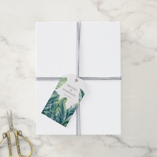 Étiquettes-cadeau Tropical Exotic Foliage Feuille Design Mariage (Avec de la ficelle)