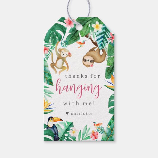 Étiquettes-cadeau Tropical Floral Jungle Animaux Anniversaires de en (Devant)