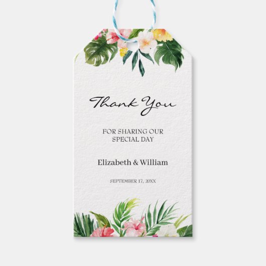 Étiquettes-cadeau Tropical Floral & Mariage Feuille Favoriser Merci (Devant)