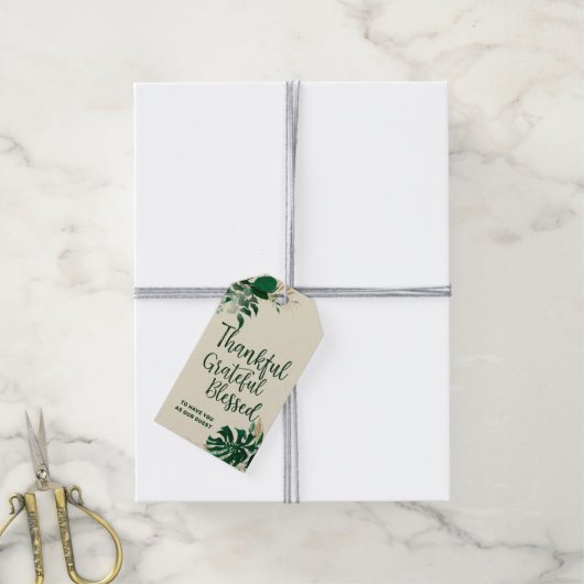 Étiquettes-cadeau Tropical Green Gold Merci gracieux béni (Avec de la ficelle)