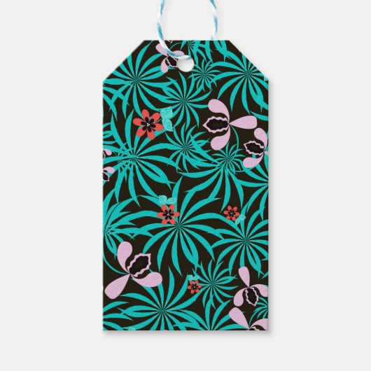Étiquettes-cadeau Tropical jungle palm leaves orchid flowers bloom c (Devant)