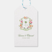 Étiquettes-cadeau Tropical Palm Tree Monogram Crest Beach Wedding (Dos)