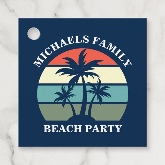 Étiquettes Cadeau Tropical Palm Tree Sunset Custom Blue Beach Party (Devant)