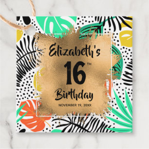 Étiquettes Cadeau Tropical Plante Gold 16e anniversaire Personnalisé