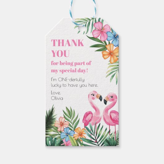 Étiquettes-cadeau Tropical Summer 1st Flamant rose Onederland Annive (Devant)