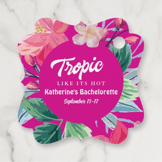 Étiquettes Cadeau Tropique comme sa bachelorette tropicale rose chau (Dos)