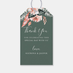Étiquettes-cadeau Tropiques modernes Coral Floral Merci