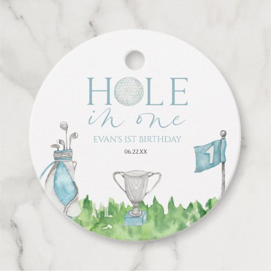 Étiquettes Cadeau Trou en un bleu Golf 1ère fête d'anniversaire (Devant)