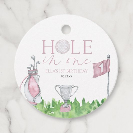 Étiquettes Cadeau Trou en un rose Golf 1er anniversaire (Devant)