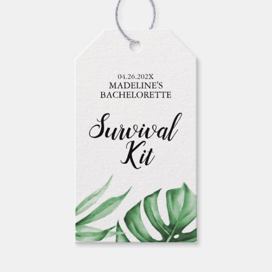 Étiquettes-cadeau Trousse de survie Feuille tropicale Bachelorette T (Devant)
