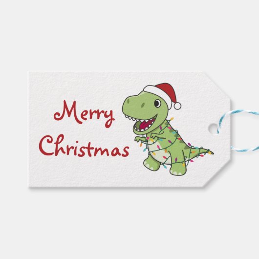 Étiquettes-cadeau Trucker Dinosaur Noël Neige hiver T-Rex Dino (Devant (Horizontal))