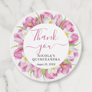 Étiquettes Cadeau Tulipes et jonquilles aquarelle pour Quinceanera
