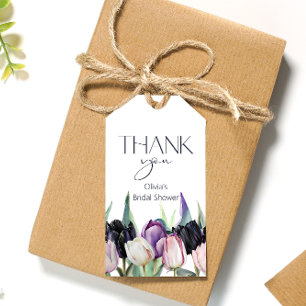 Étiquettes-cadeau Tulipes noir et blanc Merci de douche nuptiale
