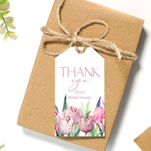 Étiquettes-cadeau Tulipes roses Merci de douche nuptiale