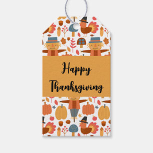 Étiquettes-cadeau Turquie et Scarecrow Thanksgiving Motif