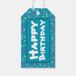 Étiquettes-cadeau Turquoise Blue Rainbow Confetti Joyeux cadeau d'an