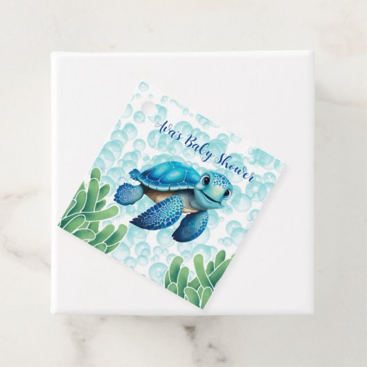 Étiquettes Cadeau Turquoise Blue Sea Turtle Seawey Boy Baby shower (En situation)