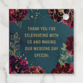 Étiquettes Cadeau Turquoise Bordeaux Joyaux Tons Mariage Merci (Dos)