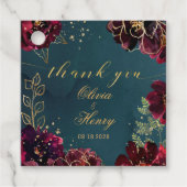 Étiquettes Cadeau Turquoise Bordeaux Joyaux Tons Mariage Merci (Devant)