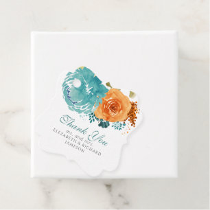 Étiquettes Cadeau Turquoise Brûlé Orange Chute Floral Mariage Merci