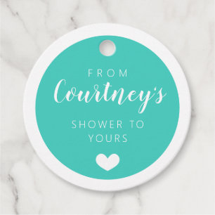 Étiquettes Cadeau Turquoise & Cœur Blanc De Ma Douche À La Vôtre