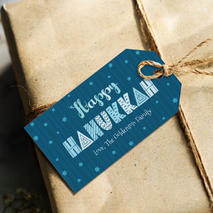 Étiquettes-cadeau Turquoise de la typographie moderne de Hanoukka