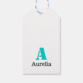 Étiquettes-cadeau Turquoise Élégant Initial Noir Nom | Moderne  (Dos)