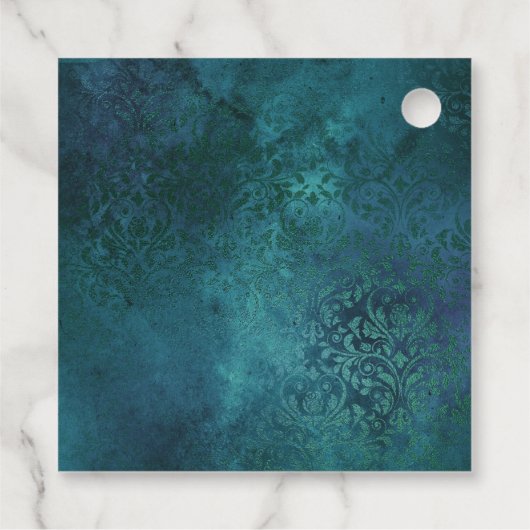 Étiquettes Cadeau Turquoise et Gold Griffon Damask Aquamarine Gemsto (Dos)