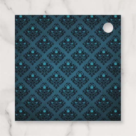 Étiquettes Cadeau Turquoise et noir gothique Rose Damask (Dos)