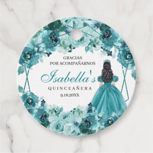 Étiquettes Cadeau Turquoise Floral Quinceanera Cercle Favoriser les 