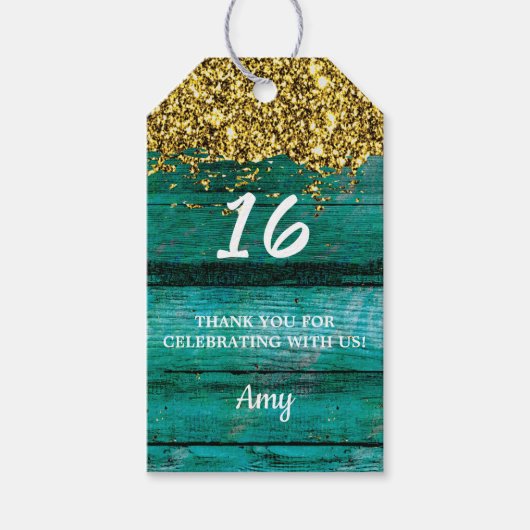 Étiquettes-cadeau Turquoise Gold Parties scintillant Fille étincelan (Devant)