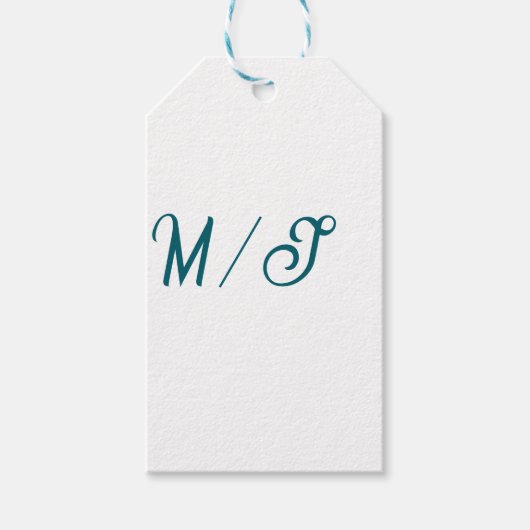 Étiquettes-cadeau Turquoise monogramme nom de couple de mariage simp (Devant)