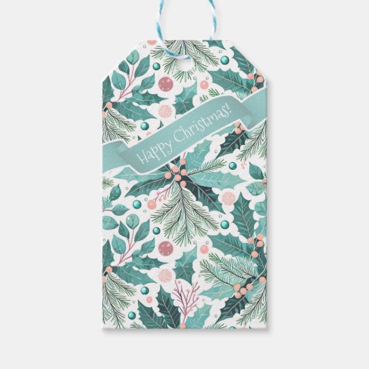 Étiquettes-cadeau Turquoise Noël Holly Berries Motif#17 ID1009 (Devant)