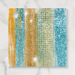 Étiquettes Cadeau Turquoise Paillettes Or Élégant Chic