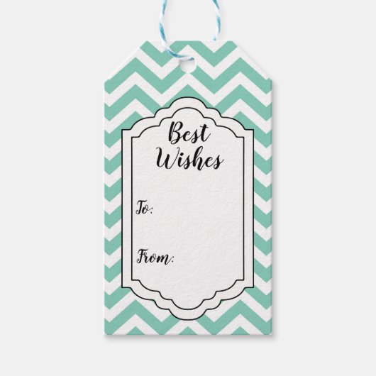Étiquettes-cadeau Turquoise Pastel et Chevron Mariage Anniversaire B (Devant)